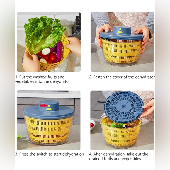 Electric Salad Spinner.  USB & reusable Salad dressing bottle included (Blue) - Picture 6 of 12